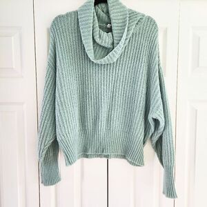 Elan Seafoam Cowl Neck Dolman Balloon Sleeve Sweater, Large